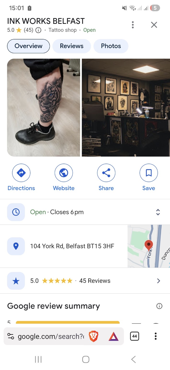 Ink Works Belfast Google profile